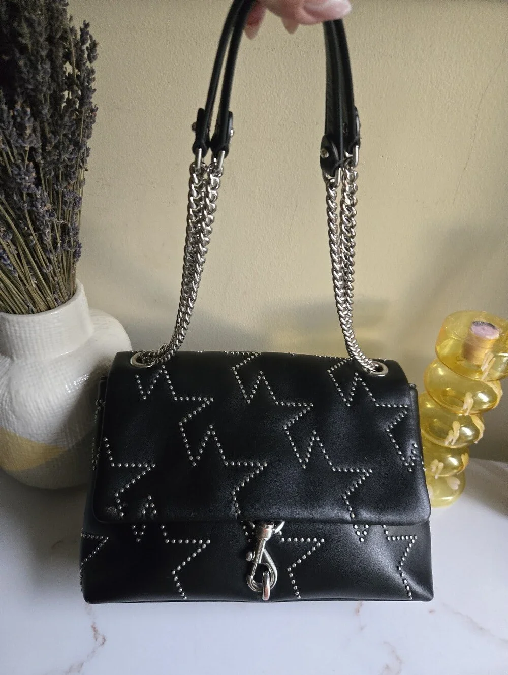 GUC Rebecca Minkoff Edie Star Studded Black Leather Shoulder Bag
